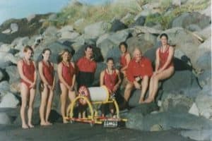 Sunset Beach patrol members at East End Surf Life Saving Club in New Zealand.