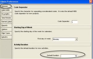 primavera p6 default activity duration