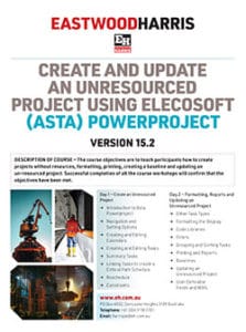 Create and Update an Unresourced Project using Elecosoft (Asta) Powerproject Version 15.2