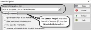 Oracle Primavera P6 Version 20 Setting the Default Project Changes