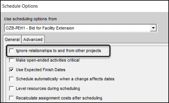  P6 Ignore Relationships to and from other projects