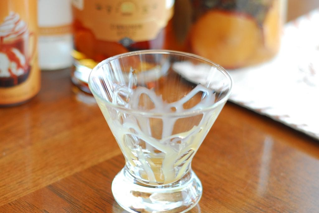 Caramel Apple Martini Glass Drizzled with Caramel Syrup