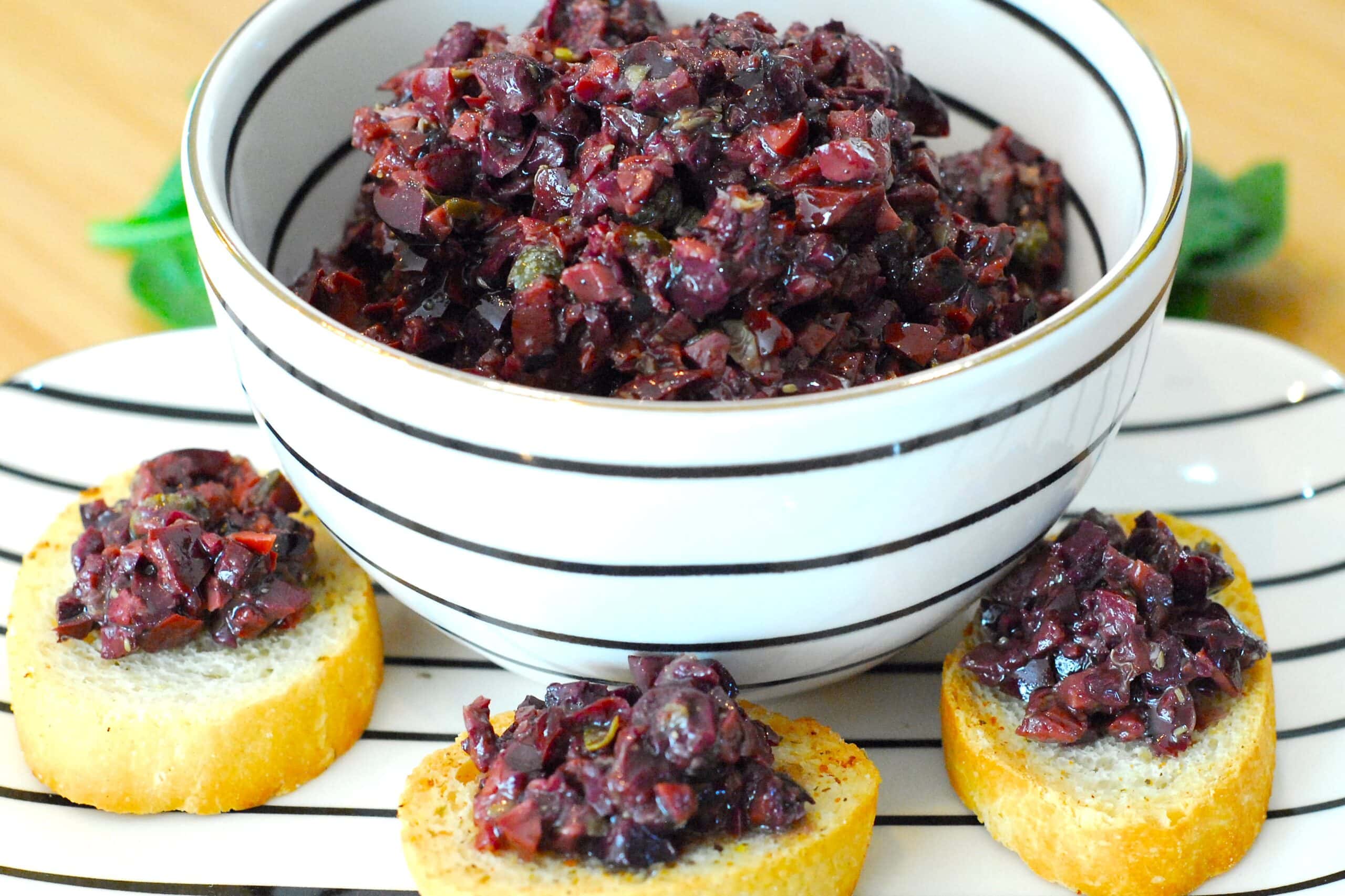 Olive Tapenade Spread on French bread rounds