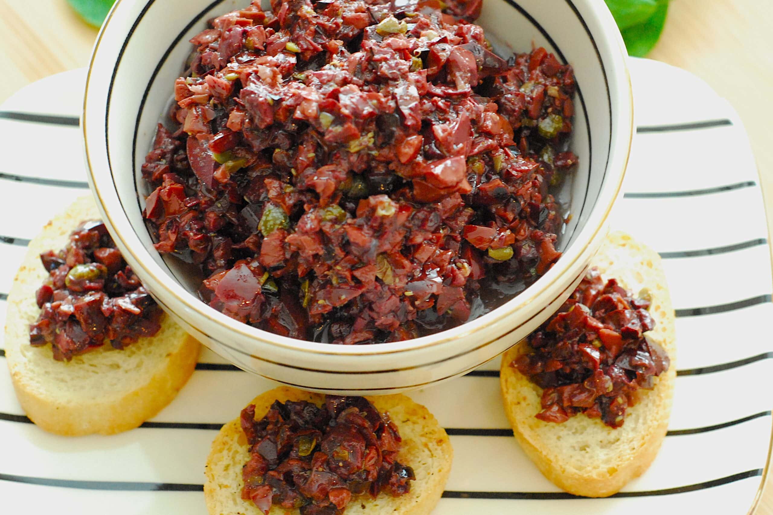 Olive Tapenade Spread on French bread rounds