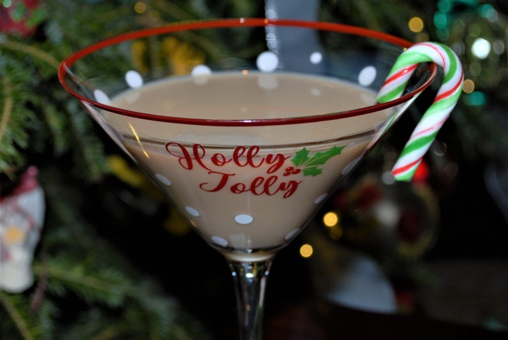 RumChata Peppermint Bark Martini with a candy cane