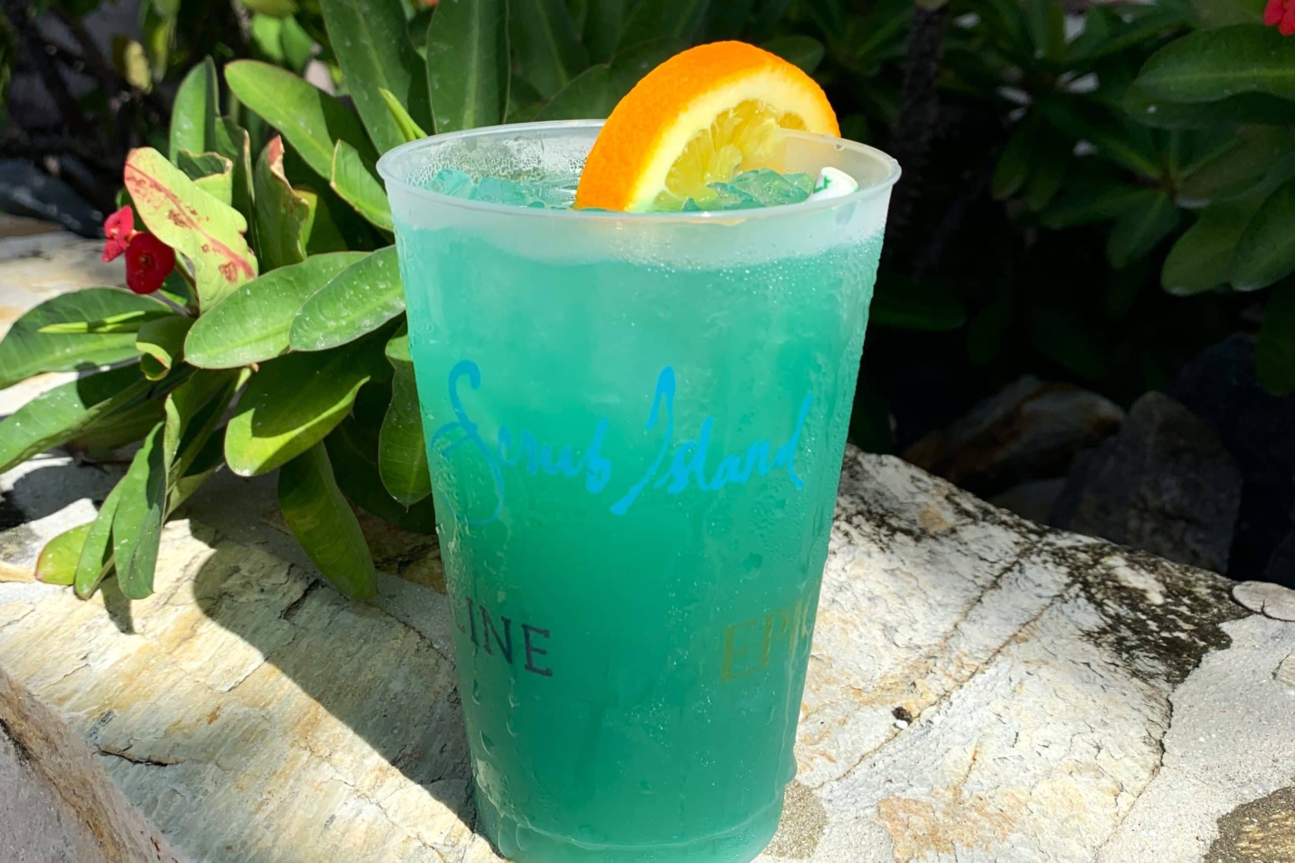 Blue Passion Island Cocktail, BVIs with a wedge of orange