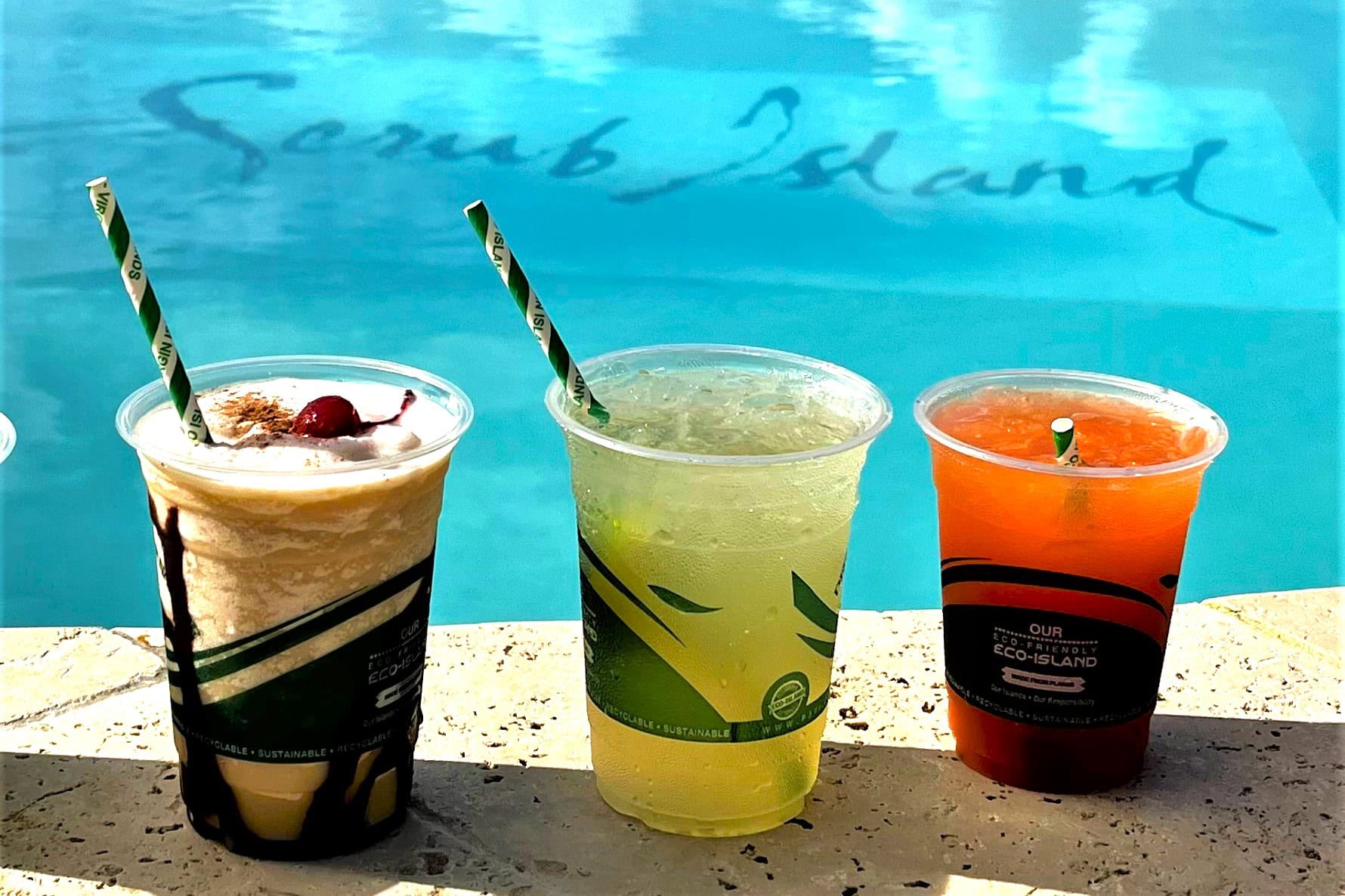 Scrub Island Cocktails from left to right: Scrubslide, Spiced Tea, Basil Shores