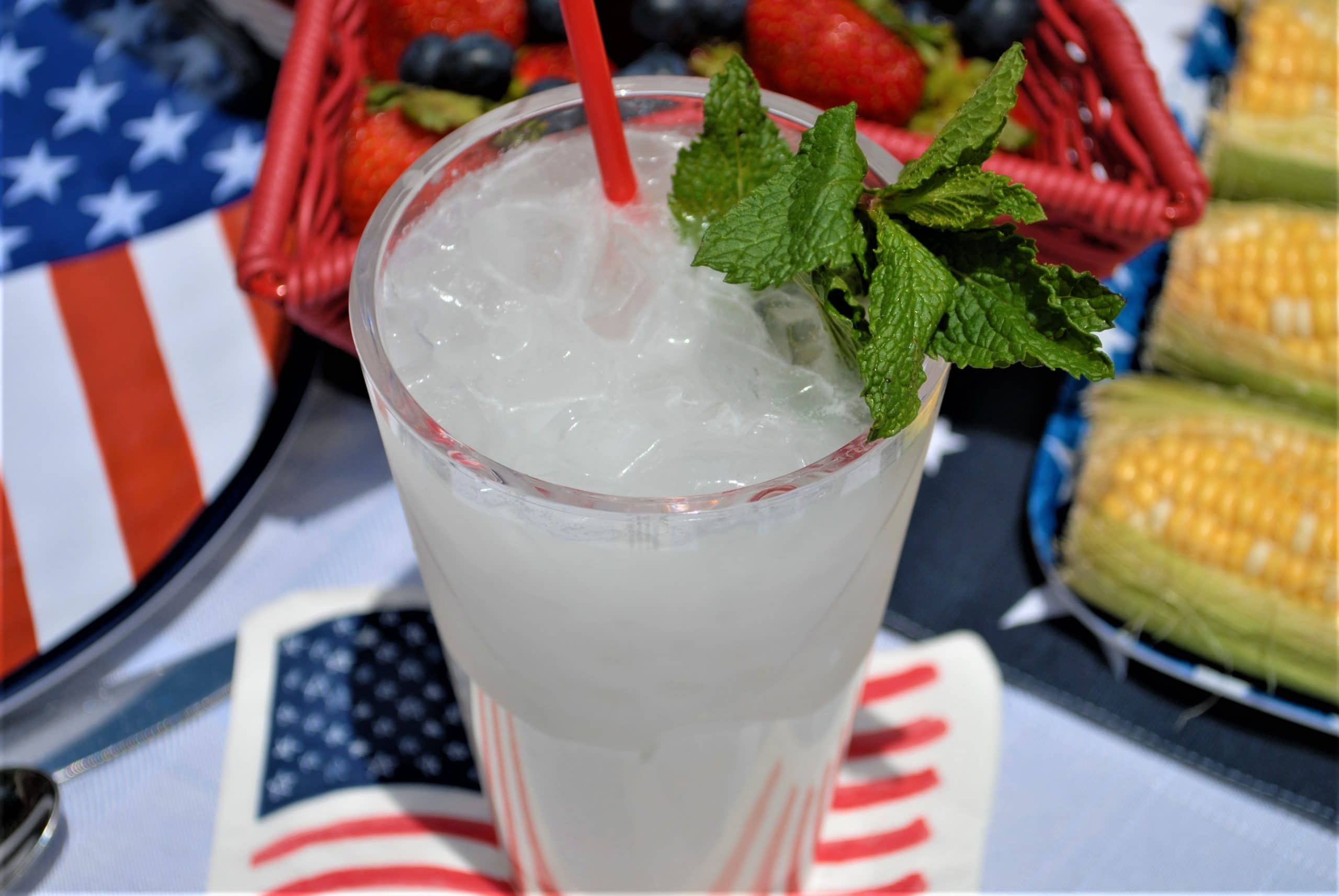 Creamy Coconut Mojito with a sprig of mint