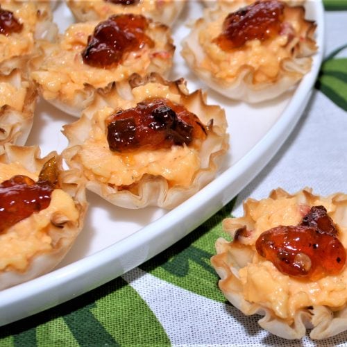 Southern Pimento Cheese Appetizer Bites in Phyllo Cups with Bacon Jam