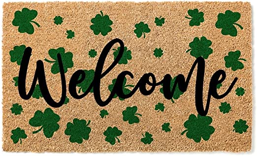 Welcome Shamrock Doormat Thick 100% Coir Coconut Husk Front & Made in The USA - Doormat (24x36)