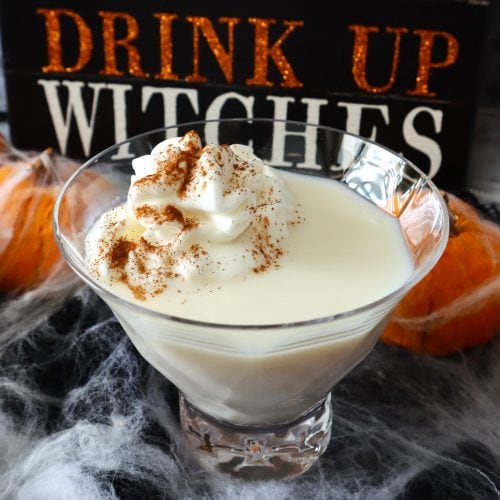 RumChata Pumpkin Pie Martini with a dollop of whipped cream and cinnamon