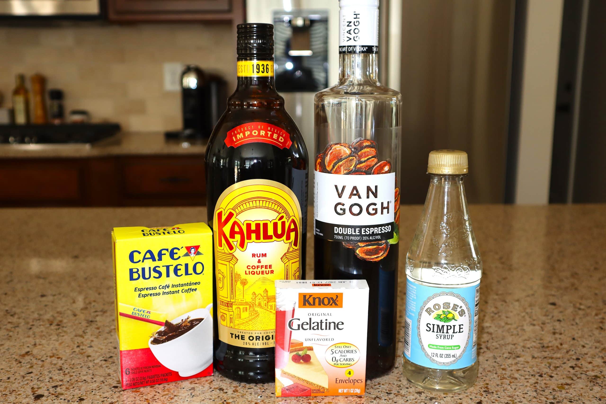 Espresso Martini Jello Shots Ingredients using Van Gogh Double Espresso Vodka Instead of Vanilla Vodka