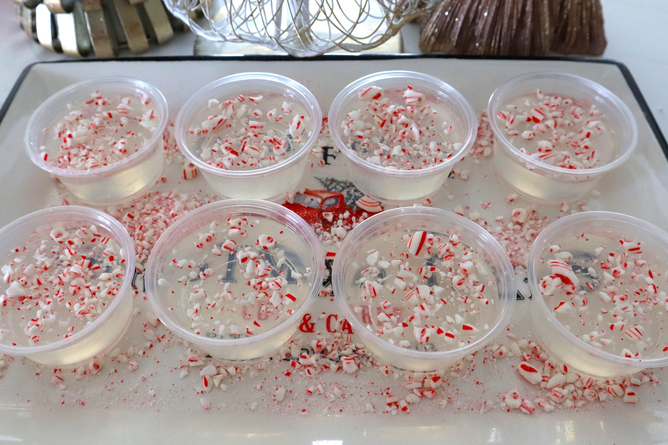 Peppermint Jello Shots with Crushed Candy Canes
