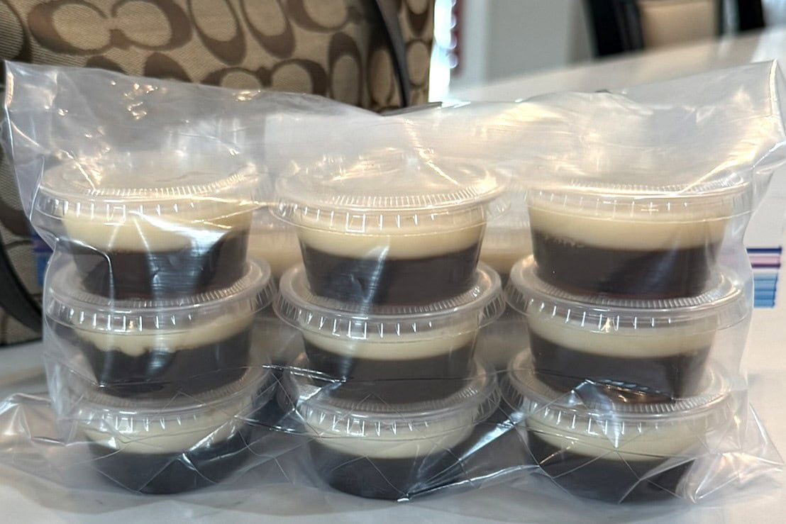 Espresso and Cream Vodka Martini Jello Shots in a Ziploc bag