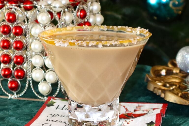 Irish Snowstorm Espresso Martini Garnished with a Caramel and Salted Rim