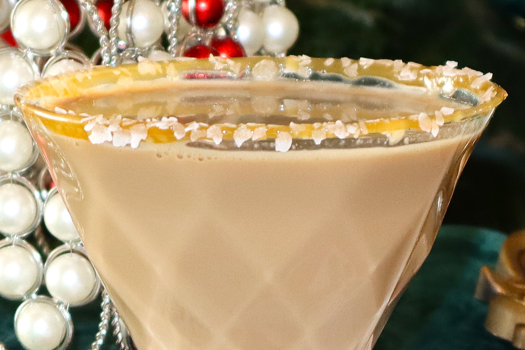 Irish Snowstorm Espresso Martini Garnished with a Caramel and Salted Rim