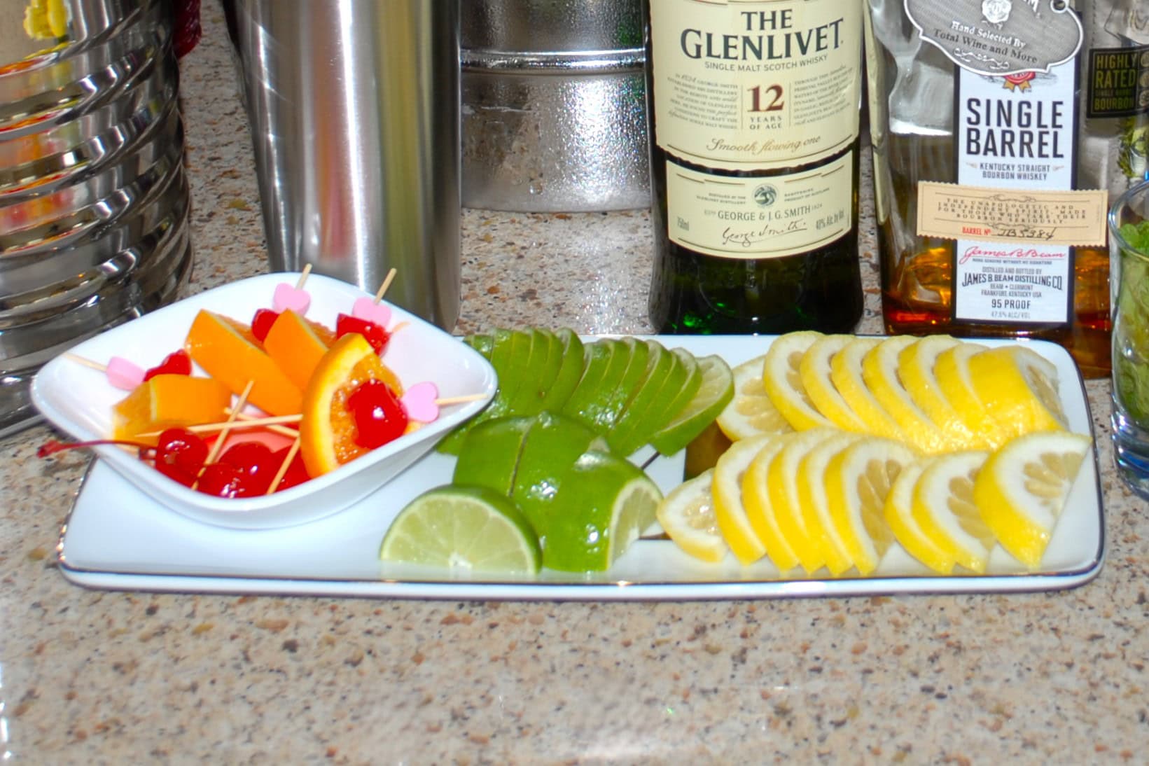 Cocktail Fruit Garnishes: Orange and Cherry Flags, Lime and Lemon Wedges