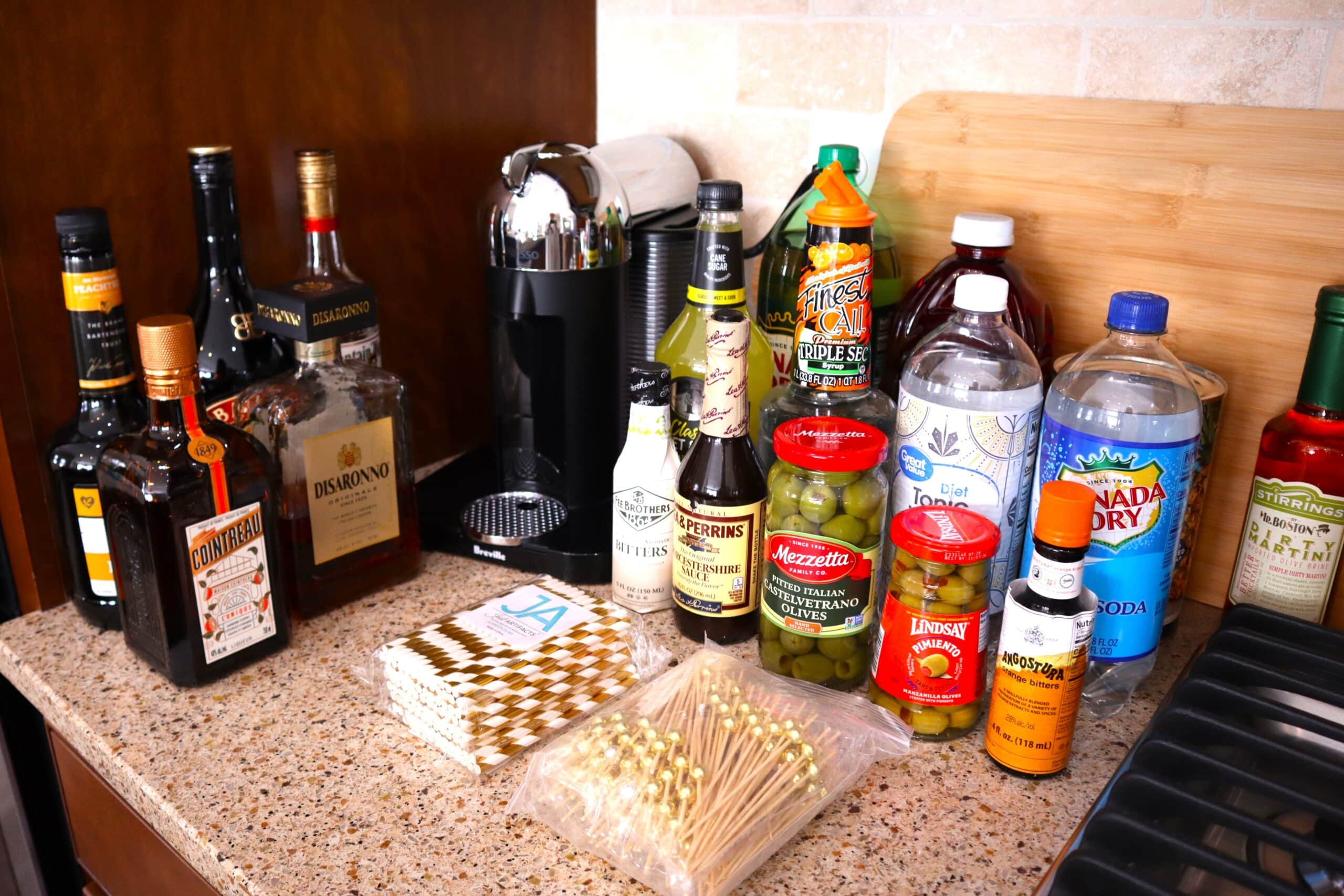 Mixers and liqueurs nearby, if needed