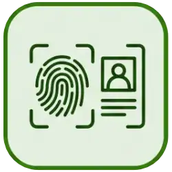 Green fingerprint and ID card icon for eco-friendly digital verification.