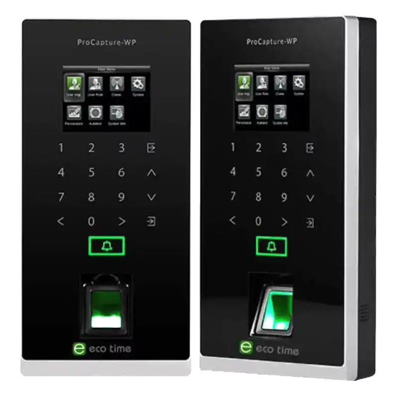 Eco-Time security access device with keypad and fingerprint scanner.