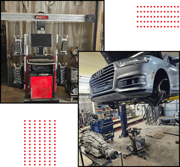 Auto repair shop with advanced diagnostic tools and a car lift for vehicle maintenance.