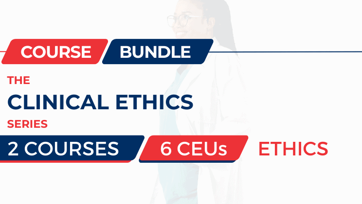 Healthcare professional reviewing clinical ethics guidelines in a medical setting.