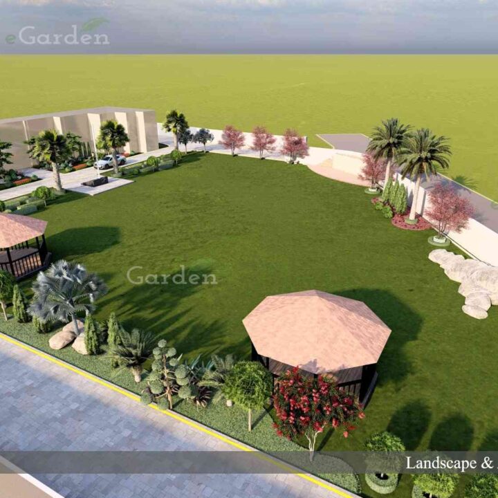 Large-scale landscape project at FWO Multan featuring open recreational spaces, gazebos, and softscape design.