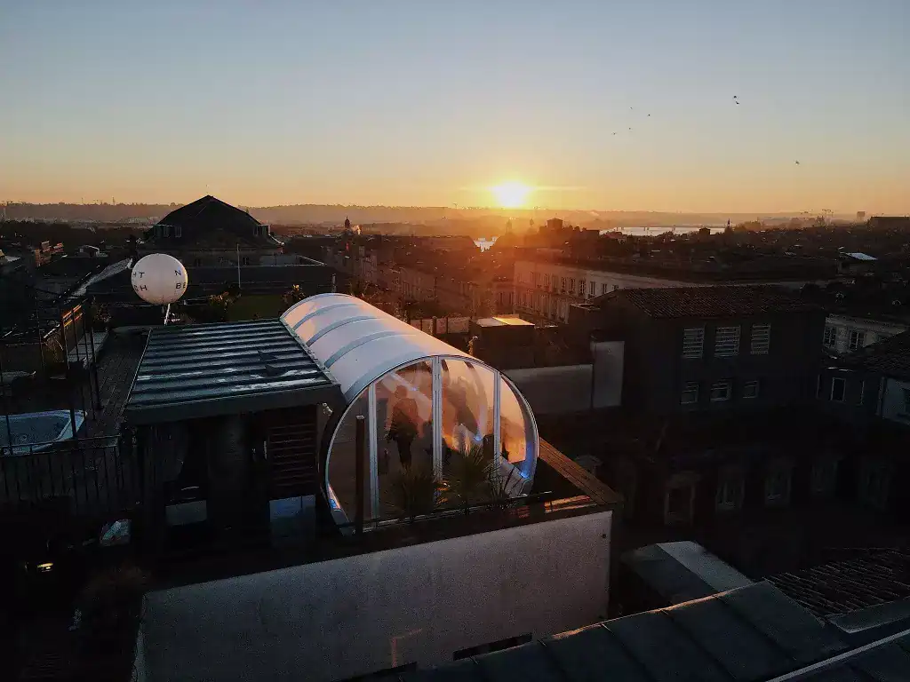 Intercontinental Bordeaux rooftop restaurant sunset panoramic view