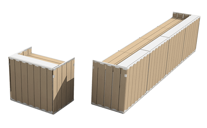 Portable wooden dumpster containers for waste management and recycling solutions.