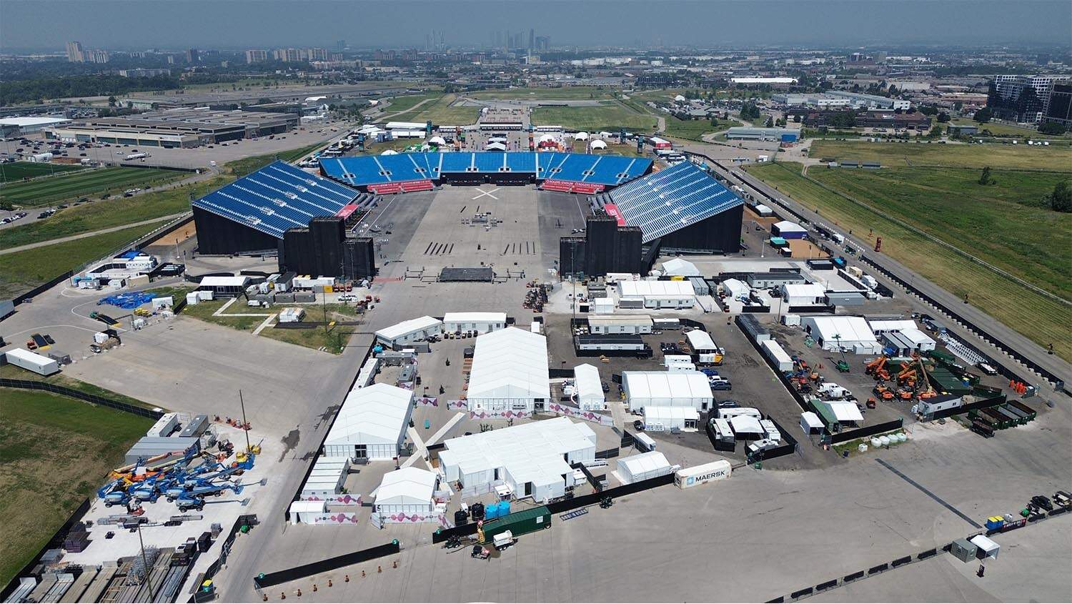 Festival event stage at EJH Distribution logistics center with temporary structures and equipment for large-scale events, showcasing efficient event logistics and planning.