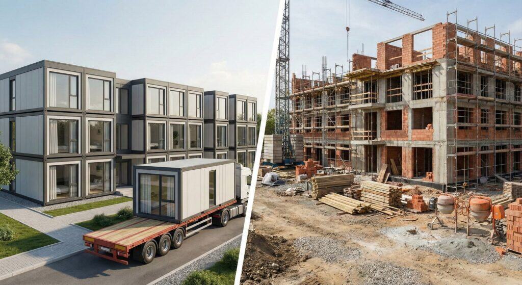 High-quality modular homes loaded onto a truck for delivery, showcasing innovative construction solutions for modern housing needs.