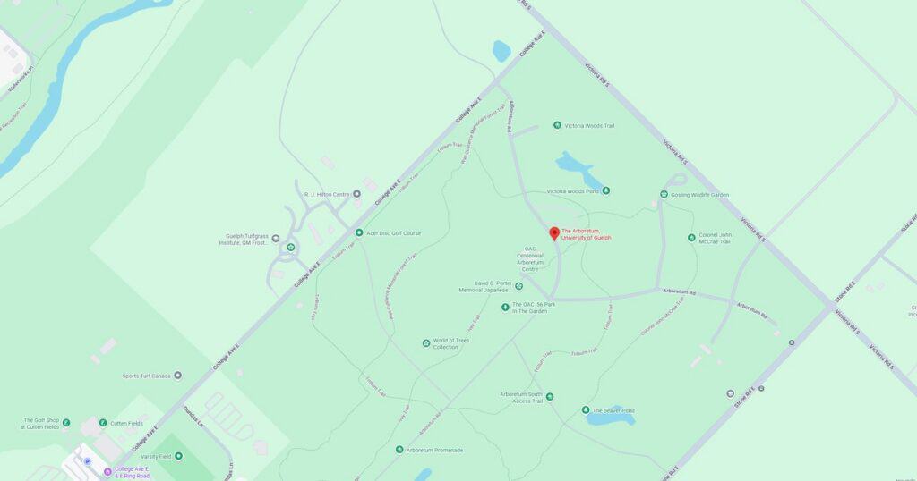 An overview of hiking trails and natural parks with marked paths, lakes, and points of interest in a green outdoor setting.