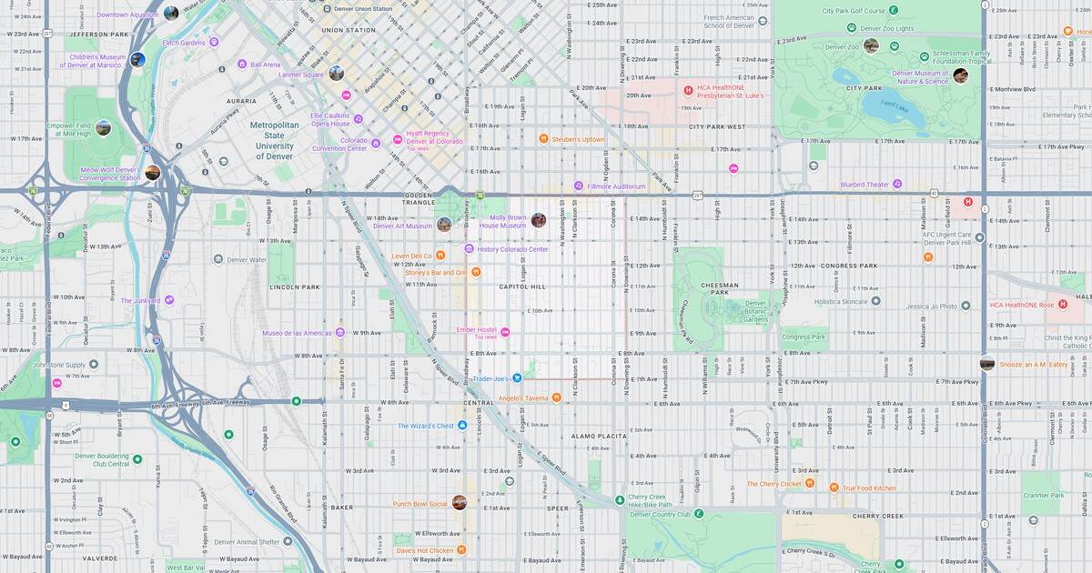 Detailed city map highlighting major streets, parks, and landmarks in downtown area. Includes transportation routes, public transit stops, and points of interest for navigation.