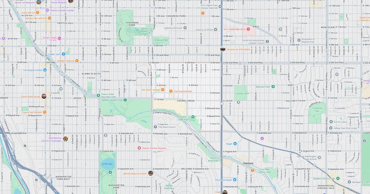 City map showing streets, parks, and transit lines for navigation and urban planning.