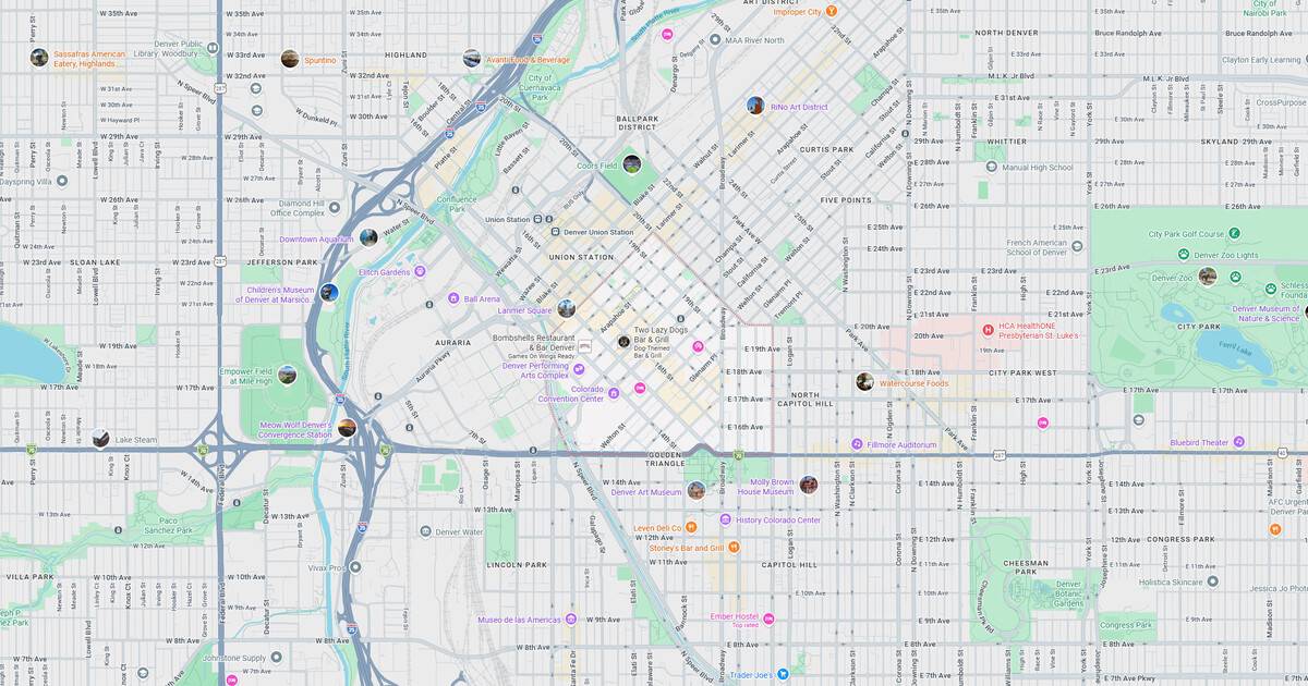 Detailed city map showing streets, parks, and points of interest in the downtown area.