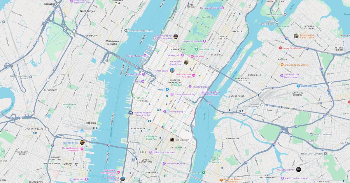 Detailed NYC subway map with lines and stations.