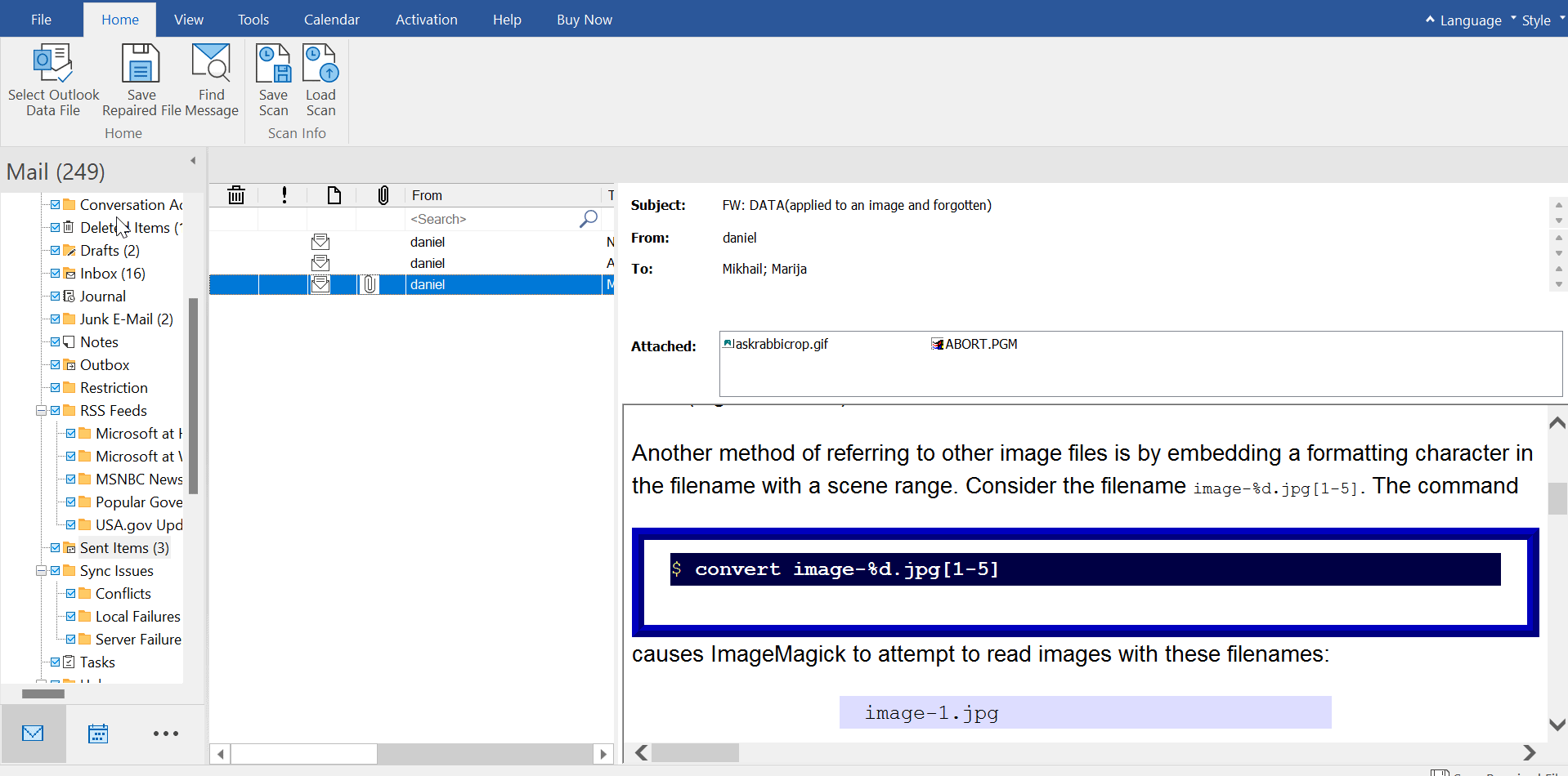 scan duration depends on the size of the PST file