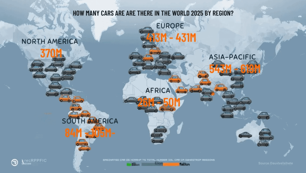 How many cars are there in the world 2025 by region