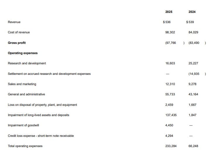 Faraday Future 2025 Financial Performance