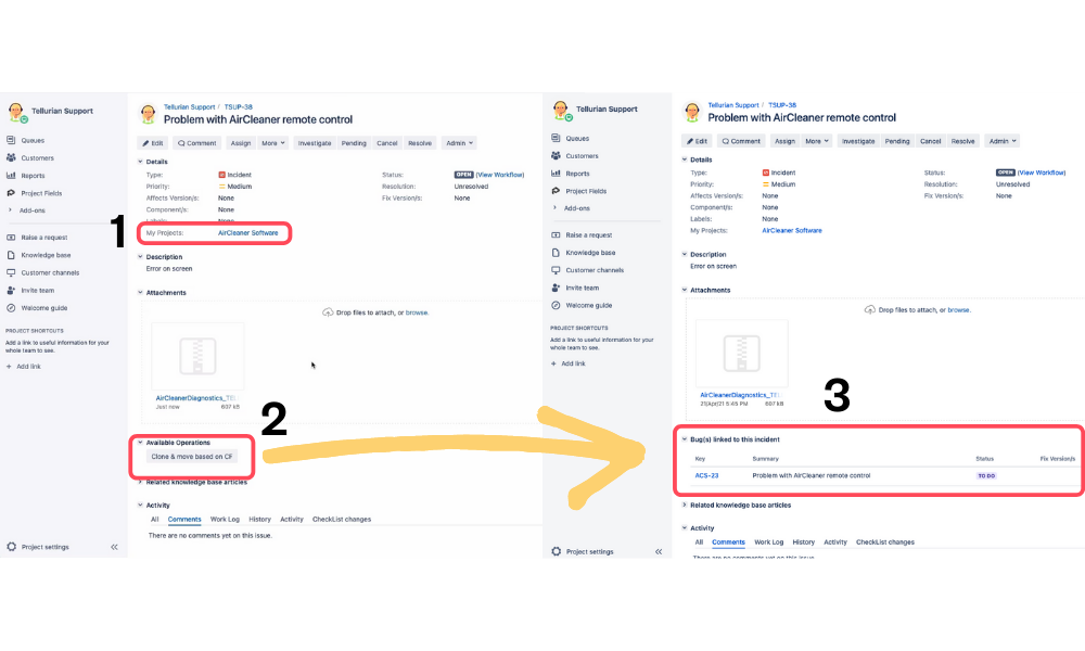 Preview of clone and move operation in Jira