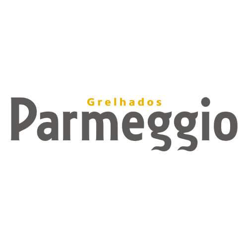 Logo cinza e amarelo da Grelhados Parmeggio.