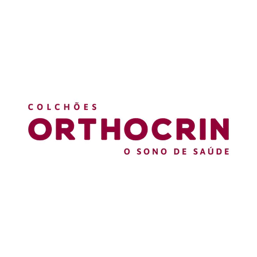 Logomarca franquia Orthocrin, vermelho escuro em fundo branco.
