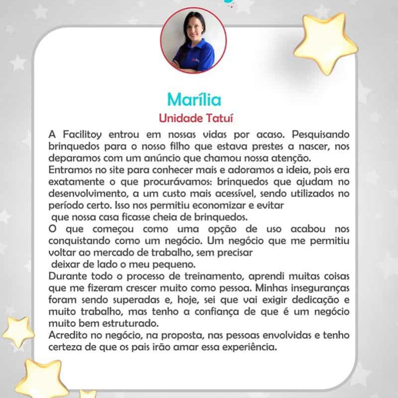 Depoimento de uma franqueada Facilitoy.