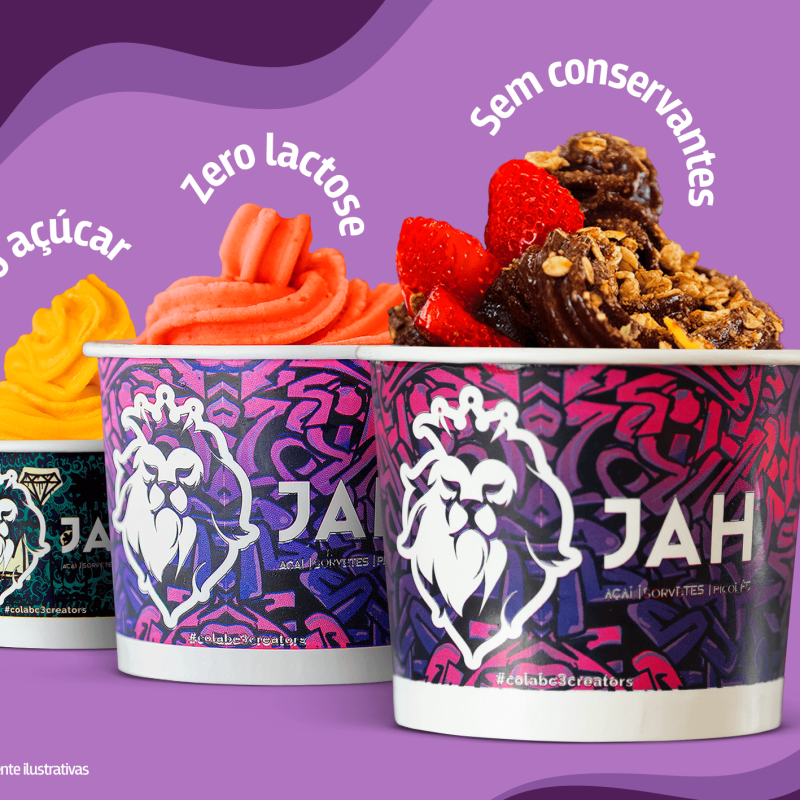 Açaí, sorvetes e outros produtos JAH do Açaí.