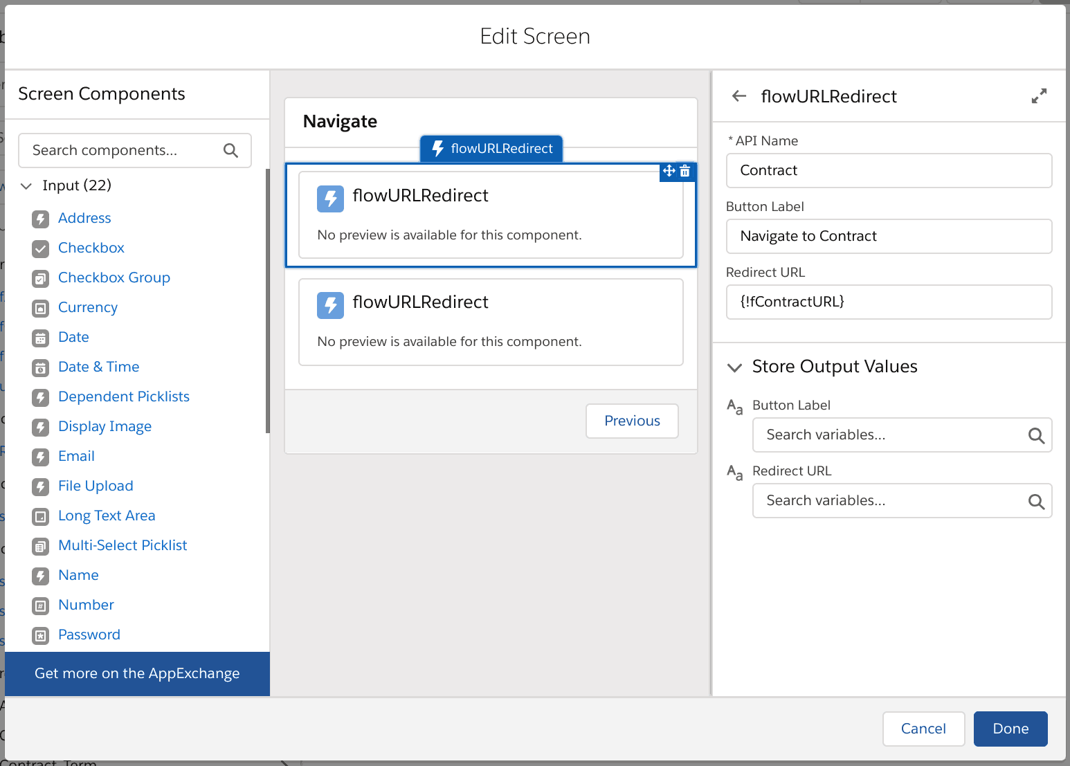 Edit Flow Screen - flowURLRedirect