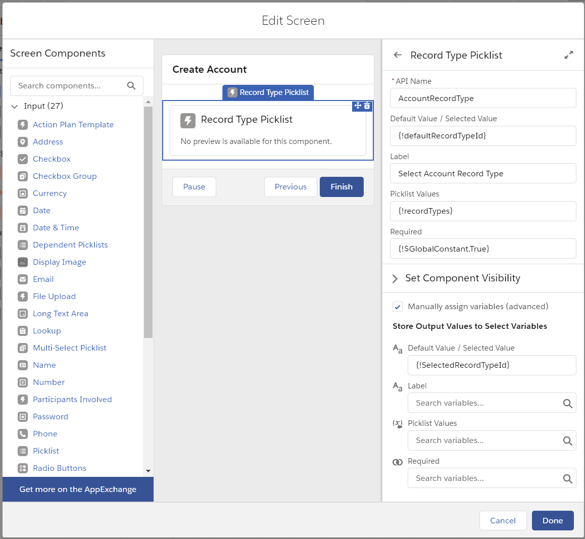 Record Type Picklist and Available Record Types for User in Flow