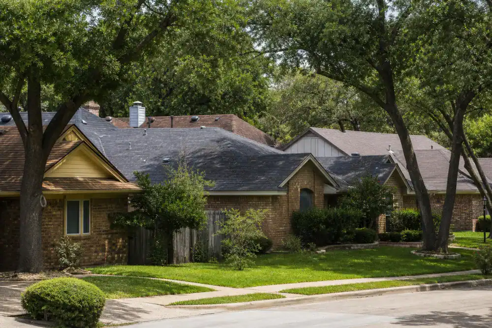 Suburban homes and streets in Carrollton, Texas