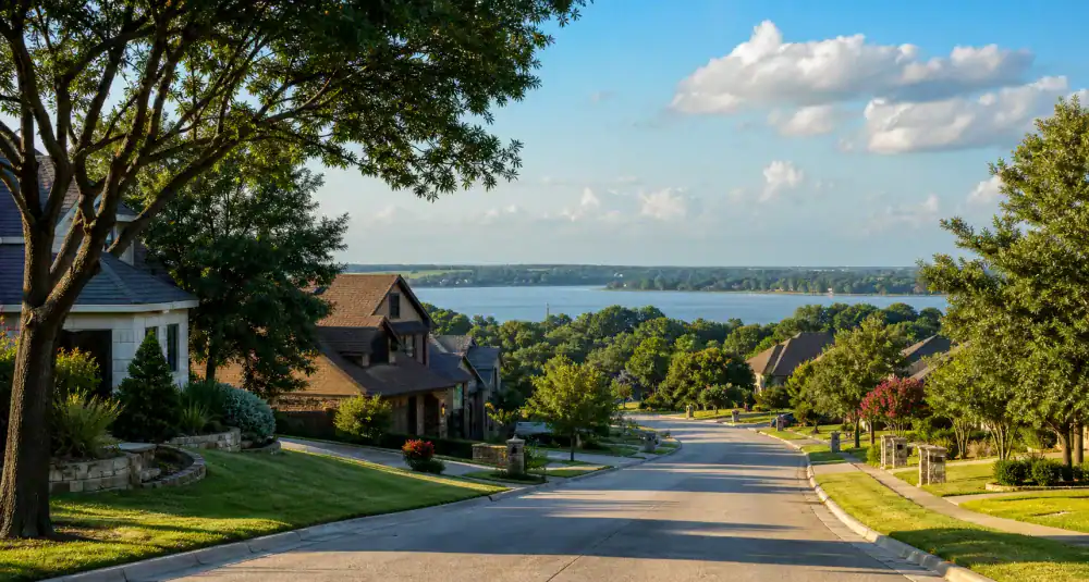 Suburban neighborhood aerial view in Corinth, Texas