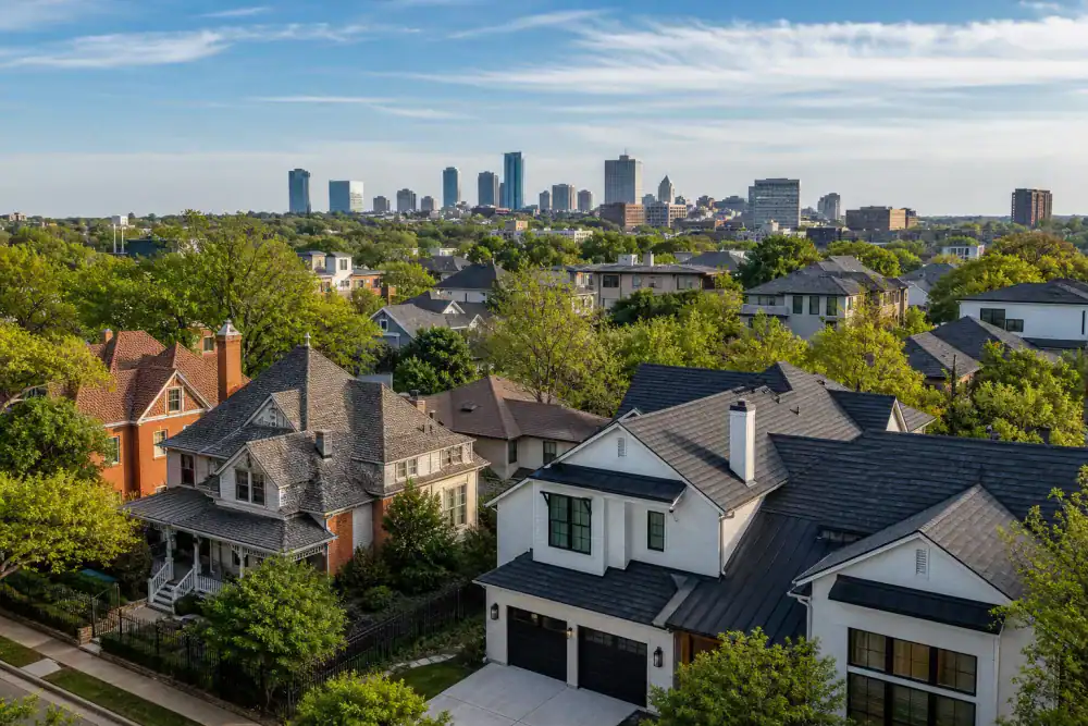 Fort Worth, Texas skyline surrounded by residential areas
