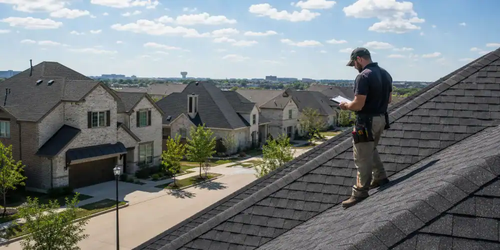 Aerial view of upscale residential homes in Frisco, Texas